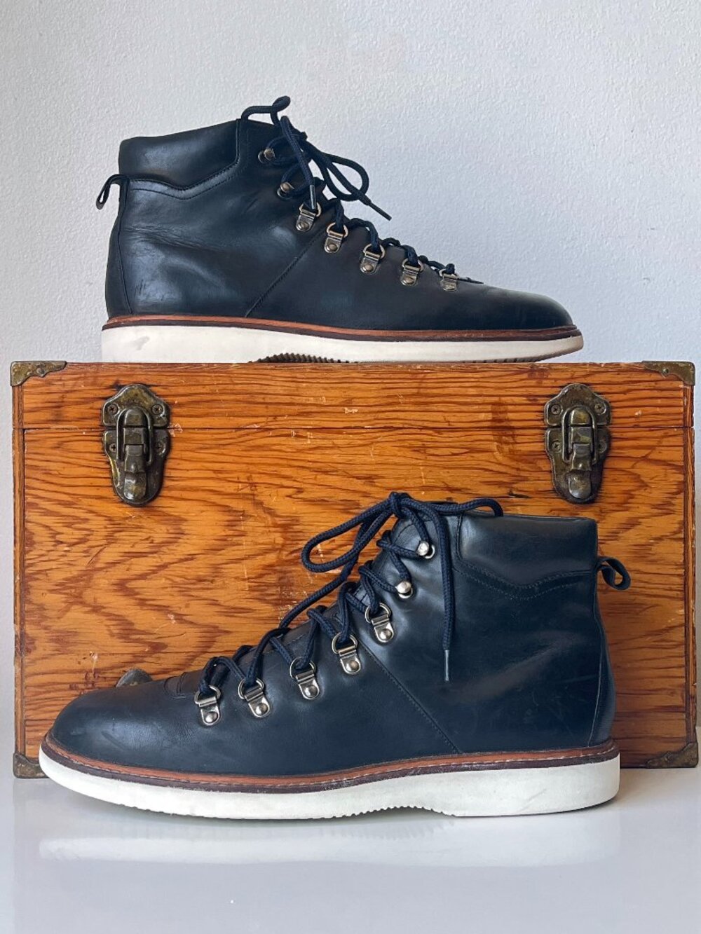 Men's Ted Baker London Liykerr Black & White Leather Ankle Hiking Boots Size 10